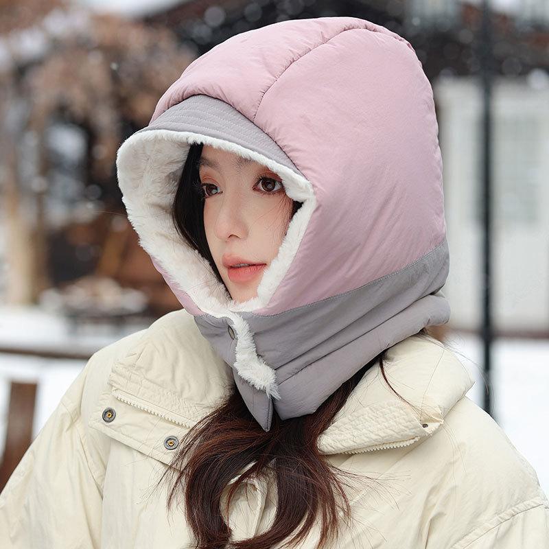 Fleece thickened warm child women's fashion color matching scarf one-piece hat autumn and winter skiing tram hat