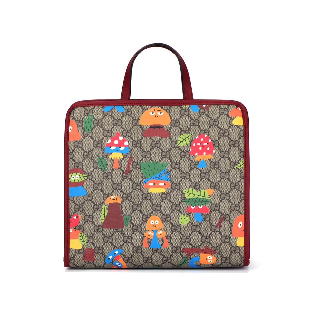 Gucci Torba tote z płótna i skóry z nadrukiem grzybów leśnych Torby tote dla dzieci Hebanowy Bordowy 605614-22BBN-8682