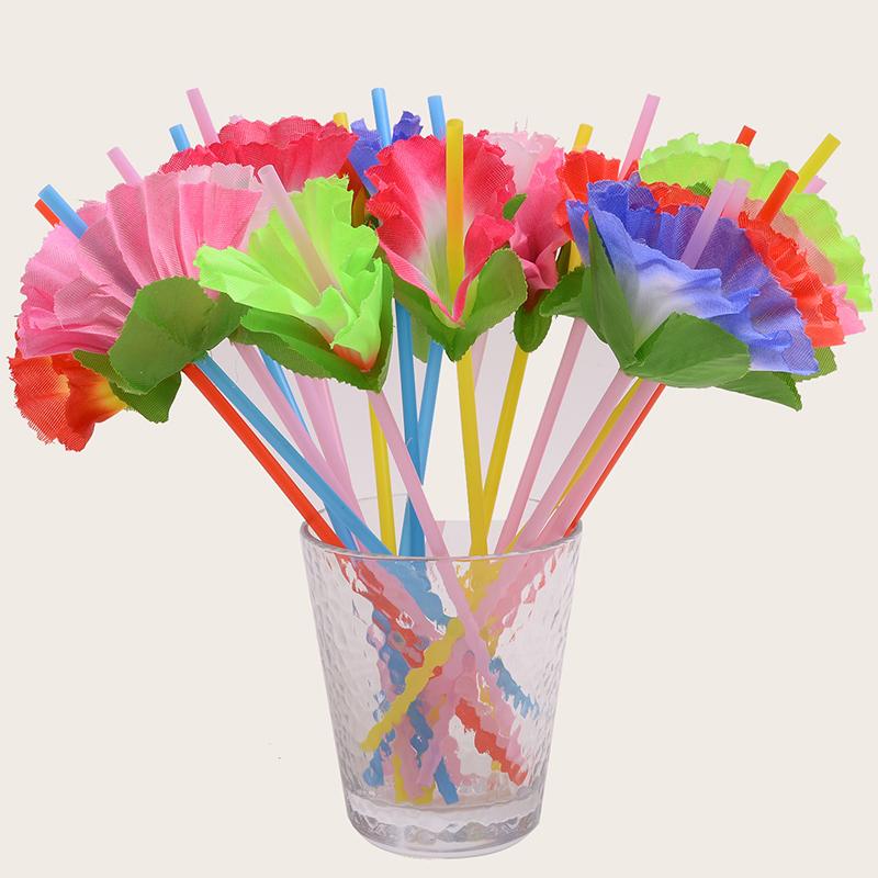 20Pcs/Bag Plastic Summer Birthday Beach Wedding Party Decoration Tropical Hawaii Flower Drinking Straws Luau Hawaiian Theme Party