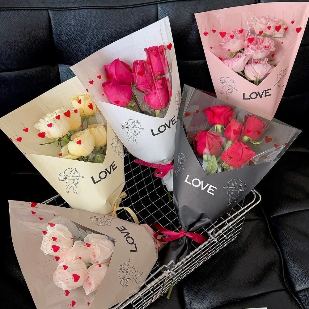 10 Pieces Transparent Flower Packaging Bags Romantic Colorful Bouquet Wrapping Bags LOVE Theme OPP Bag Rose Gift Bags