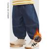 French Arielle De Pinto Boys' and Girls' Winter Pants Korean Style Fleece-Lined Cartoon Versatile Jeans