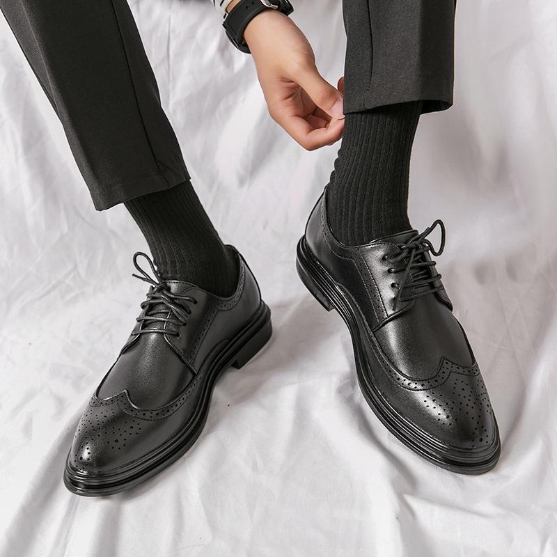 Коричневые кожаные туфли Брок деловые дерби увеличивающие рост повседневные британские с мягкой подошвой свадебные туфли для жениха 37