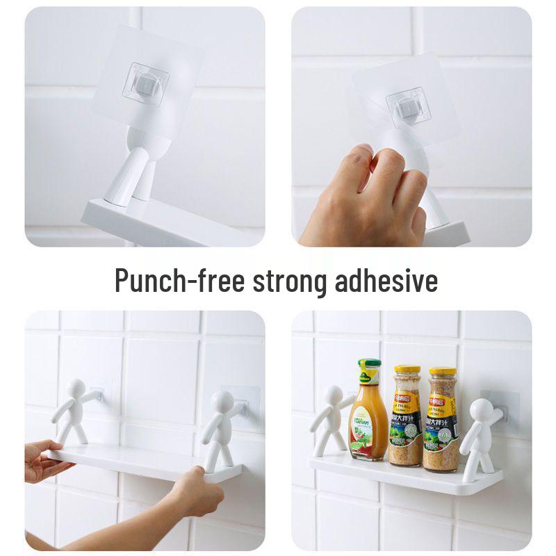 Półka Ścienna Mały Człowiek z Samoprzylepnymi Haczykami Bez Wiercenia do Przechowywania w Kuchni i Łazience