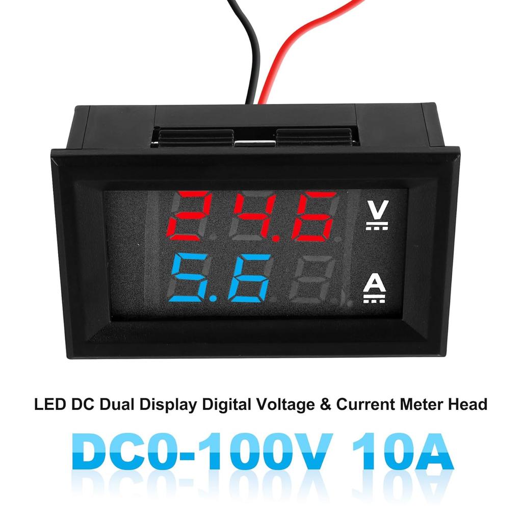 0.28" Volt Meter, DC 0-100V 10A Digital Voltmeter Ammeter Dual 3 Bits LED Display with Connect Wires Mini Ammeter Voltmeter for Electronic Circuit