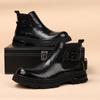 Men's 2025 British Chelsea Ankle Boots, Black Chimney, Height Increasing, Thick Sole, Genuine Leather for Autumn/Winter.