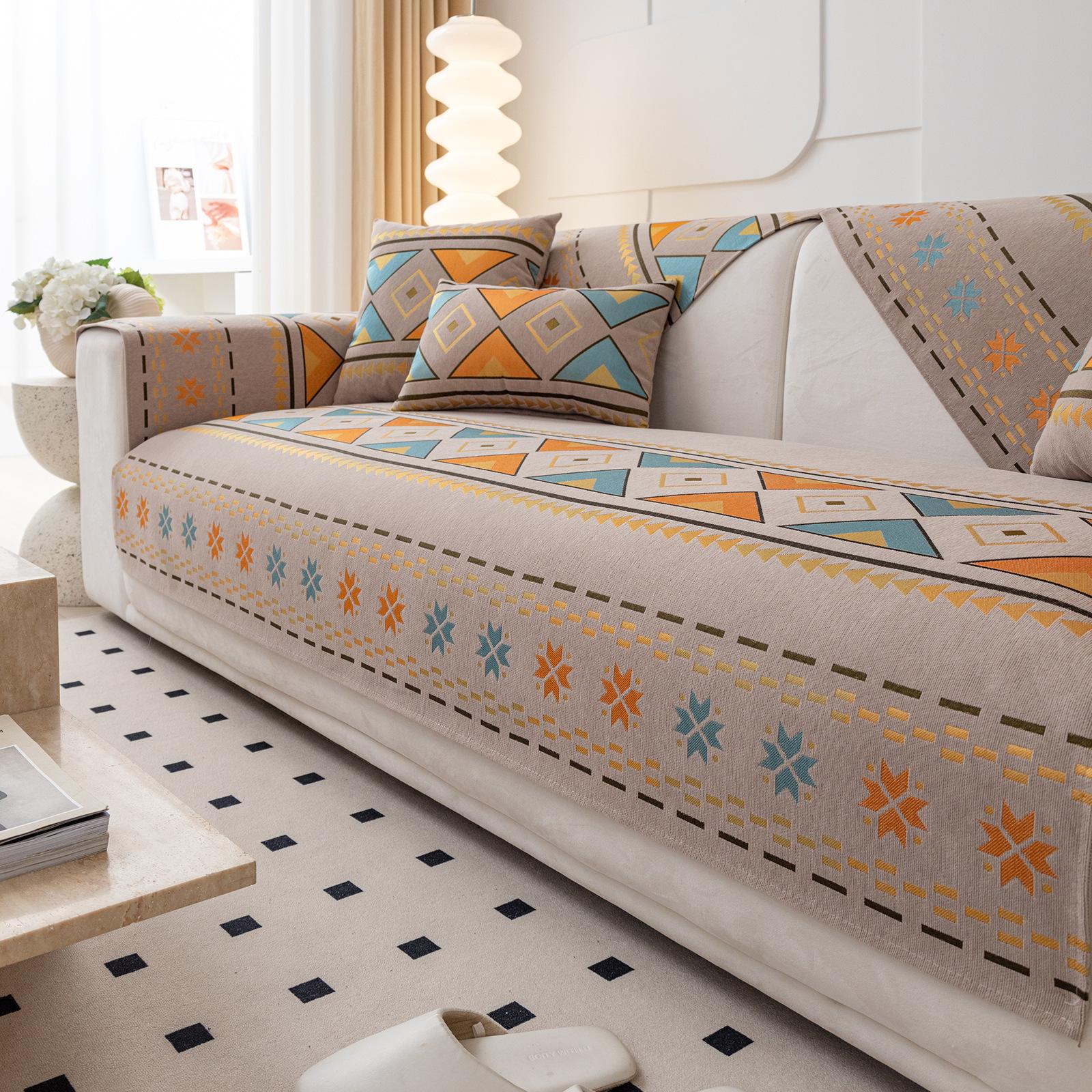 Chenille Four Seasons Universal Sofa Cushion Affordable Luxury Non-Slip Full Covered Sofa Cover Cushion 70*70