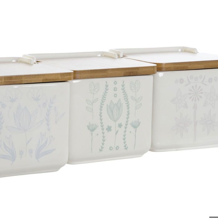 Salière - DKD Home Decor - 750 ml - Couvercle en bambou - Dimensions 14x12,5x12 cm - Set de 3