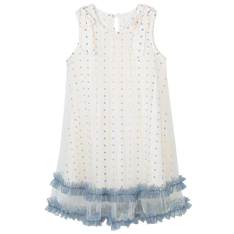 Girls  Sweet Polka Dot Mesh Princess Vest Dress 120