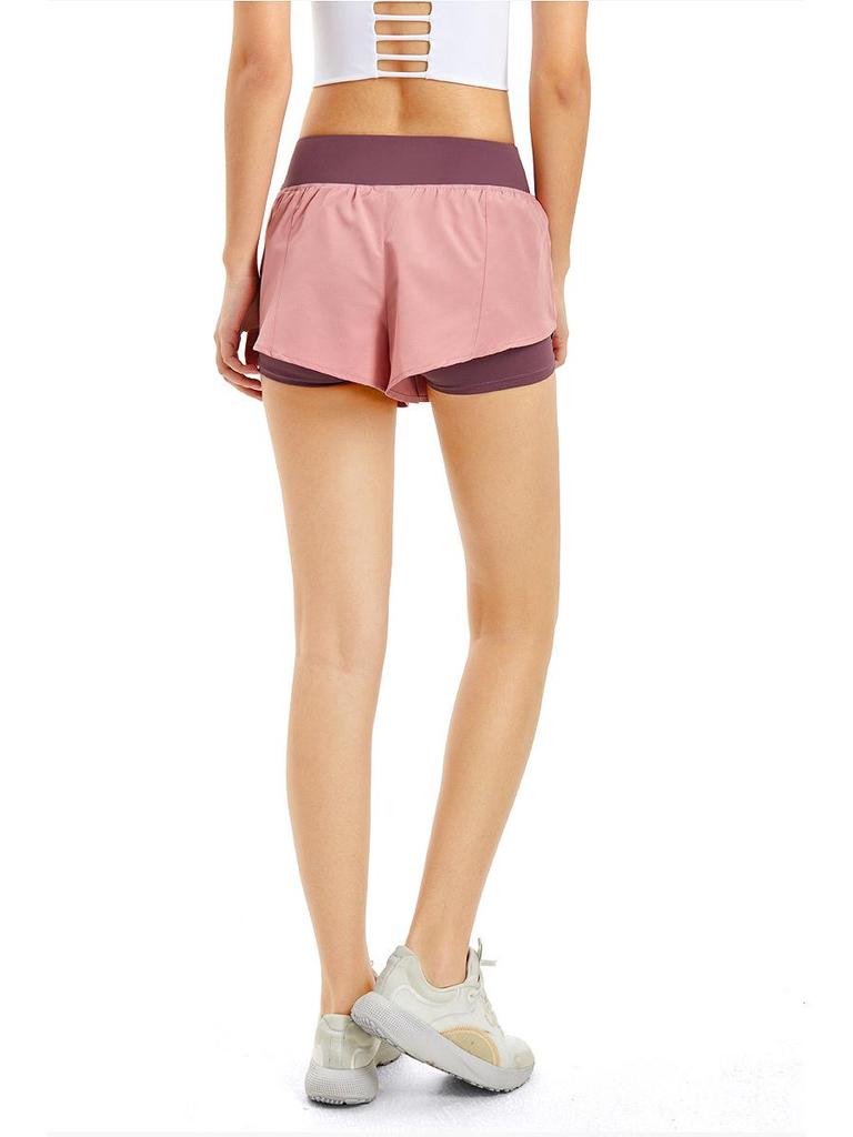 Women's Double-Layer Quick-Dry Sports Shorts: Anti-Exposure, Breathable, for Running, Yoga, Fitness.