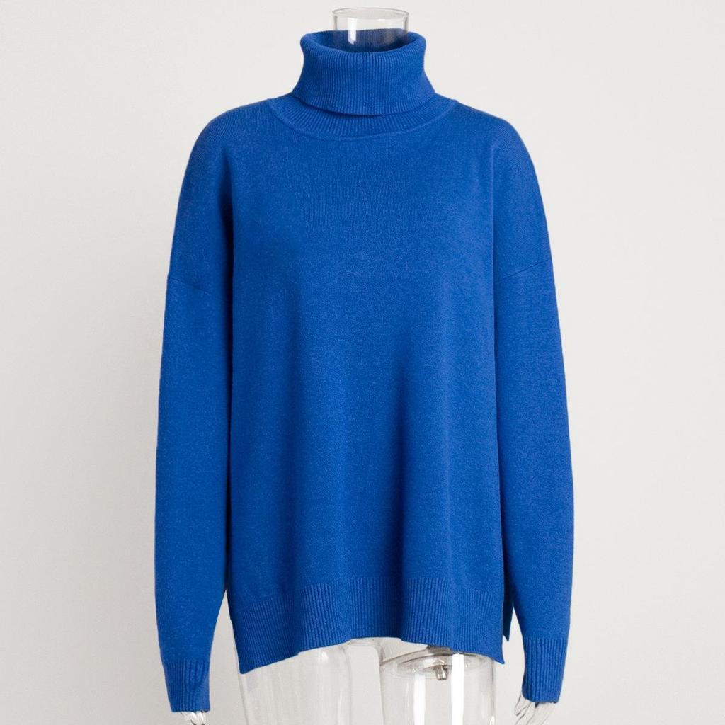 Women's High Neck Sweater Autumn and Winter Casual Open Loose Solid Color Knitted Sweater