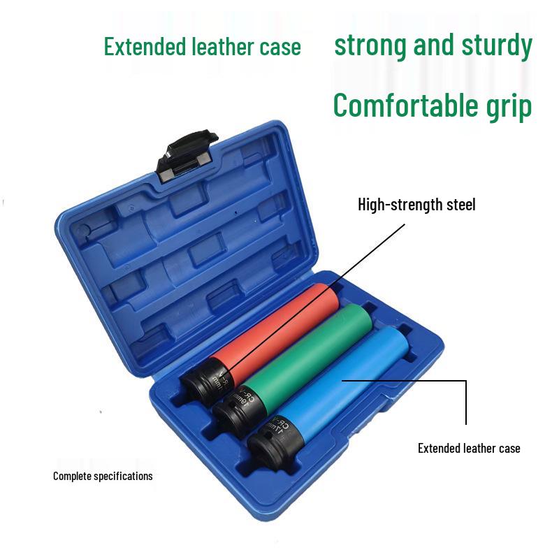 1/2 Air Impact Wrench Set with Colored Sleeves for Tire Screws - Extended Pneumatic Electric Socket