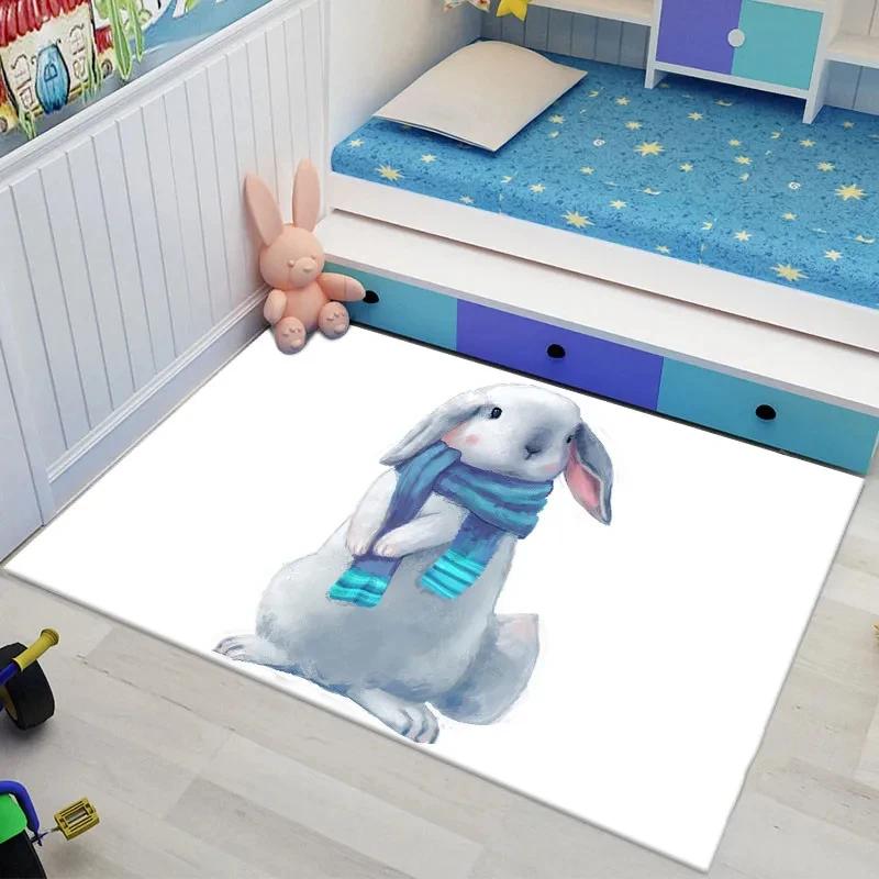 Bunny Carpet For Easter Living Room Decor Lovely Cartoon Rabbit Print Crawling Mat Doormat Area Rug Bedroom Bathroom Floor Mats