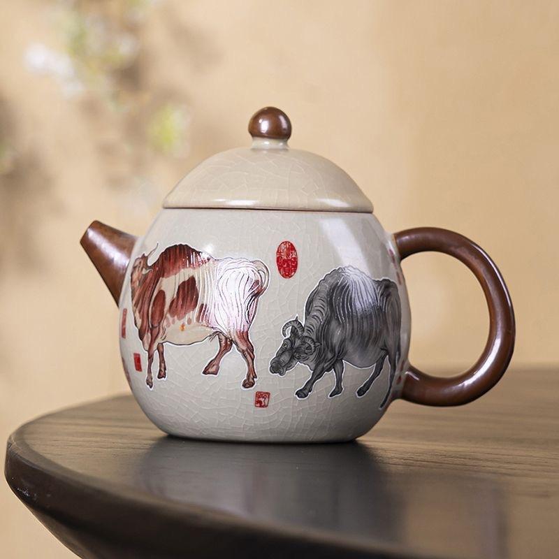 Ru kiln yellow exquisite teapot cover bowl single pot high-end tea brewer household ceramic teapot tea set Xishi pot series