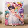 K-POP Anime Dziewczęca Grupa Cztery Pory Roku Miękki Ciepły Koc Całoroczny Grubo Dziany Poliestrowy Narzuta na Łóżko, Kemping, Podróż Idealny Prezent