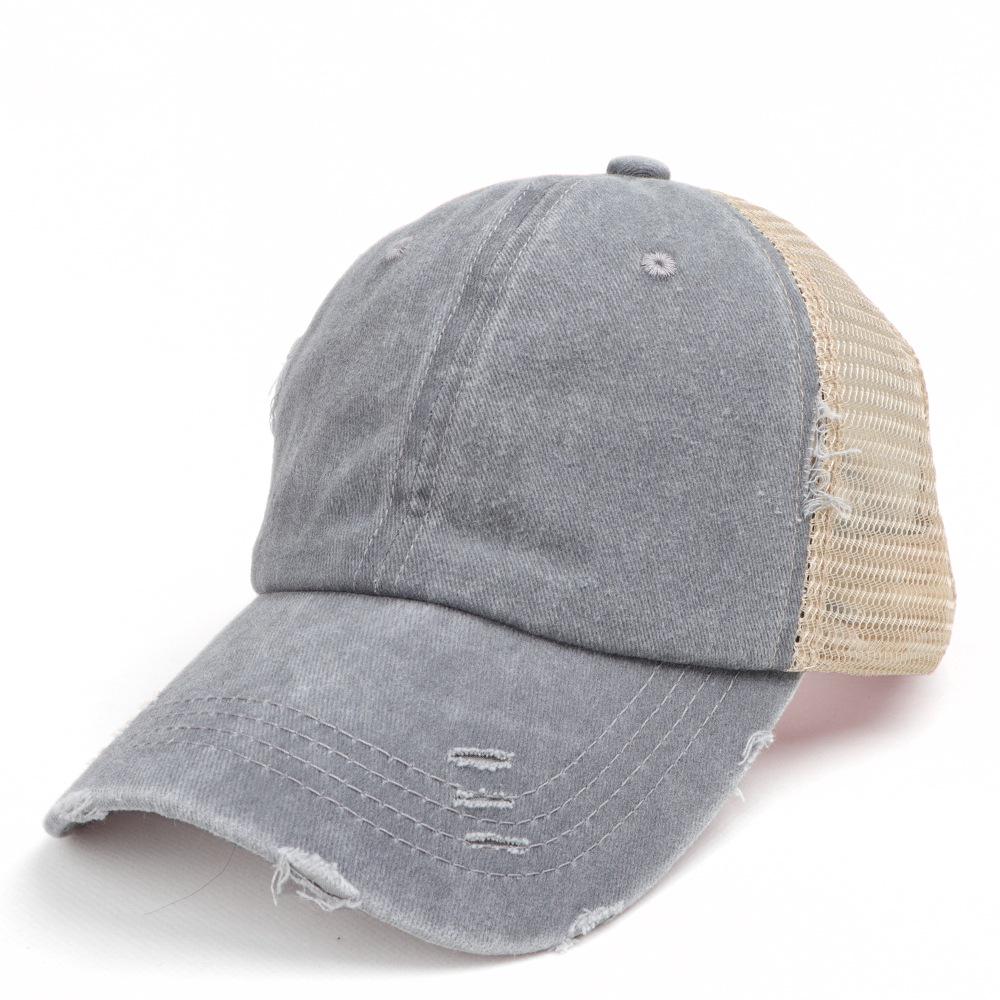 Women's Washed Cotton Ponytail Baseball Cap - Ripped, Breathable Mesh Sun Hat for Outdoor Sports