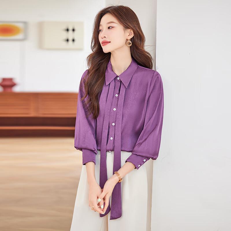 Trollman Women's Bow-knot Lapel Long-Sleeve Commuter Shirt