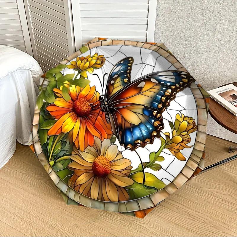 

1PC Butterfly Stained Art Automatic 8-Bone Folding Umbrella - Durable Polyester & Iron Frame,Userfriendly Operation yy250929168