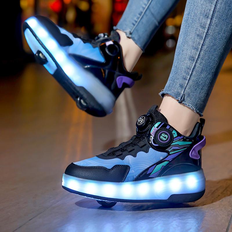 USB LED Light Sneakers for Kids Children Roller Skates Wheels Shoes Glowing Sport Shoes