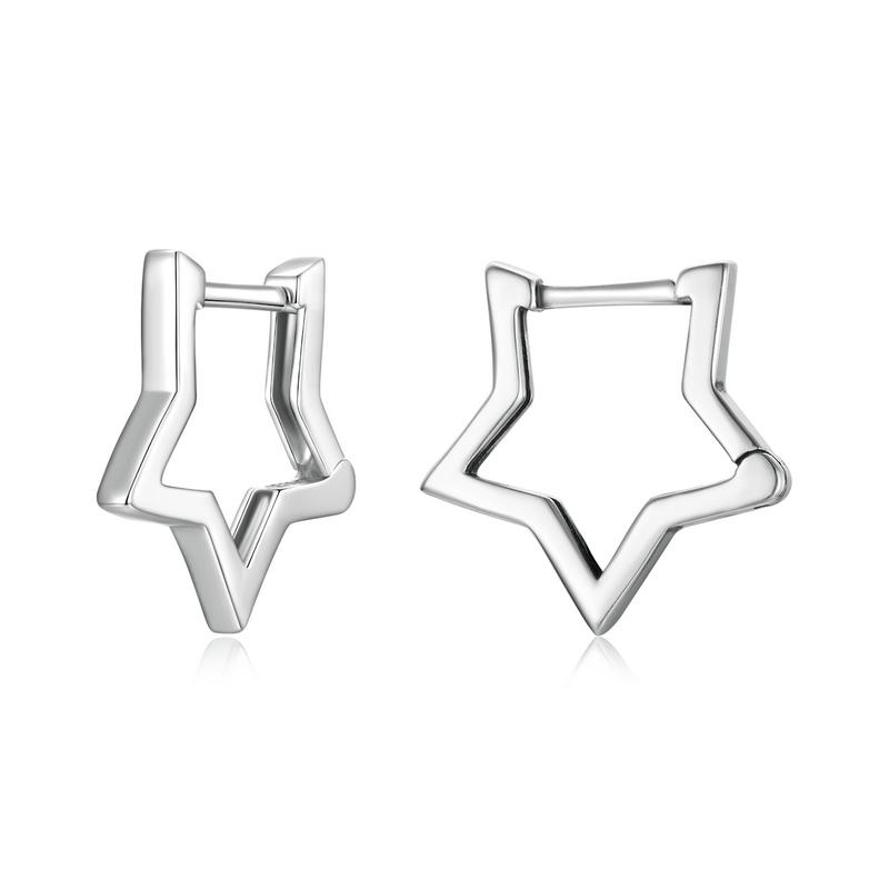 WOSTU 925 Silver Simple Star Hoop Earrings For Women Black Gold Statement Geometric Hollow Ear Buckle Minimalism Party