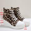 Fashion Leopard Print Wedge Heel Short Boots for Women Fashion Lace Up Platform Ankle Boots Woman Thick Sole Casual High Top Sneakers