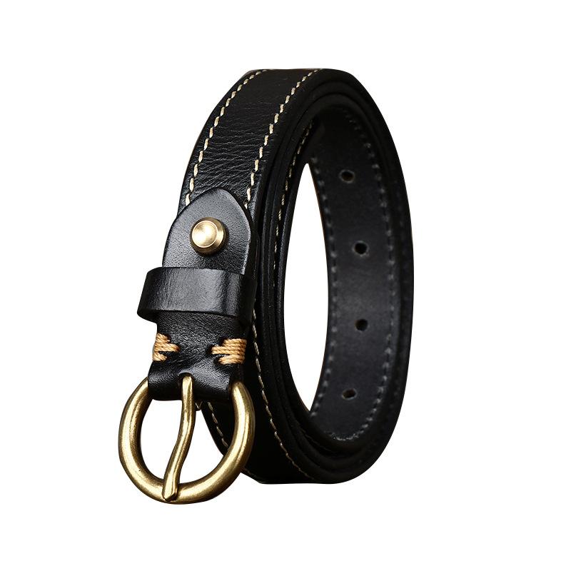 Women's Thin Belt Fashion Retro Trend Decorative Brass Buckle Pure Cowhide Jeans Belt Hot Wholesale
