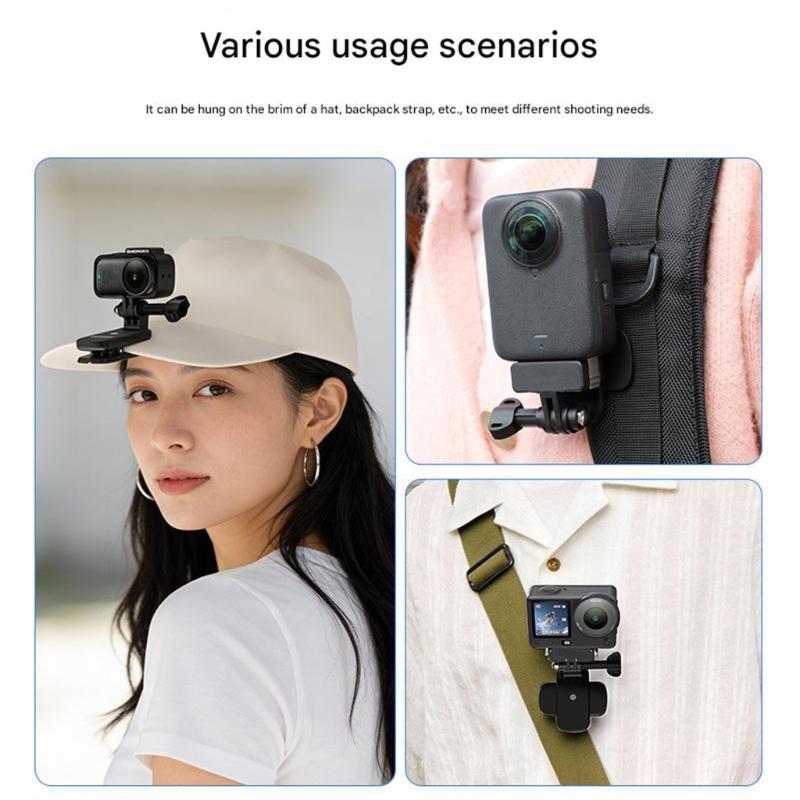 Supporto morsetto multifunzione per fotocamera con rotazione a 360° per action cam, clip per cappello, adattatore, supporto per sport