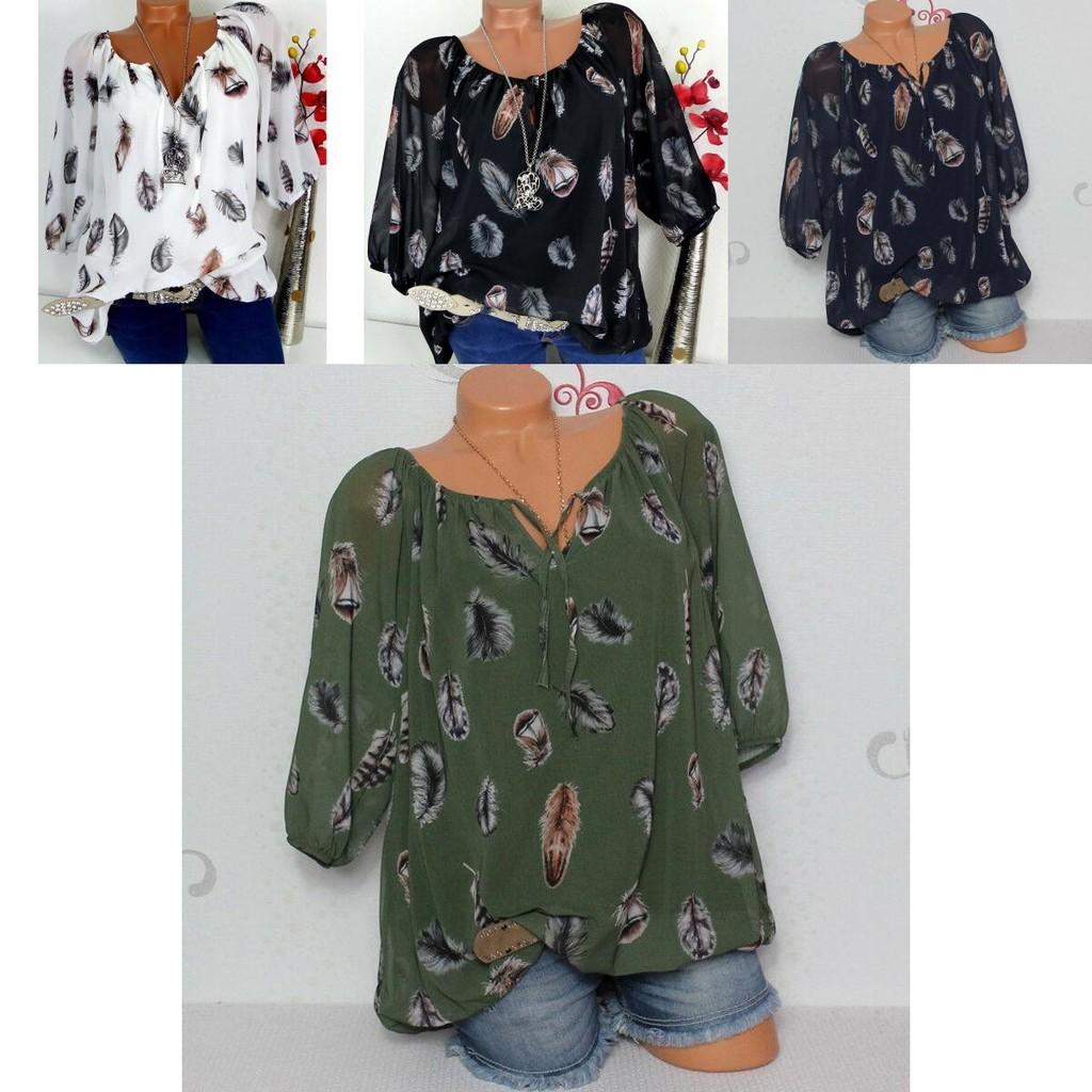 Boho Women V Neck Feather Print Tops In Soft Comfortable Fabric For Casual Outings