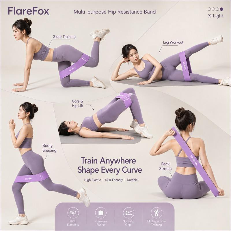 FlareFox Hip Resistance Bands Fitness Set Strength Agility Training Rehabilitation Muscle Exercises Yoga Home Gym Equipment 3