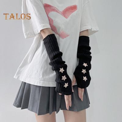 1 Çift Kadın Eldivenleri Lolita Tarzı Parmaksız Örme Yıldız Patchwork Cool Kız Sokak Giyimi JK Parti Kol Manşonları Sıcak Kalın Kış Kol Kılıfları