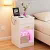 Bedside Nightstand Featuring Technology and Integrated LED Lights Charging Station Ports for Modern Homes Table De Chevet