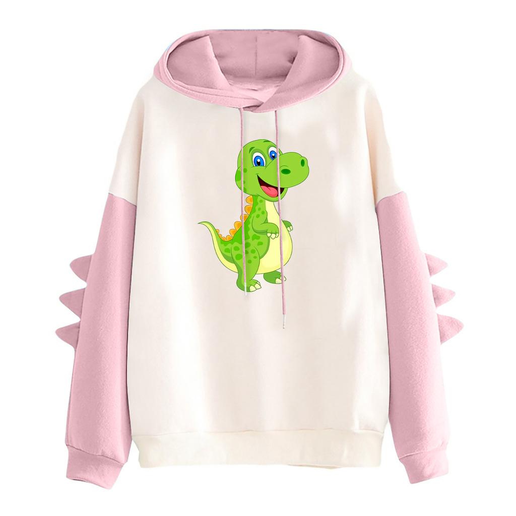 Women's Printed Contrasting Dinosaur Loose Casual Hoodie