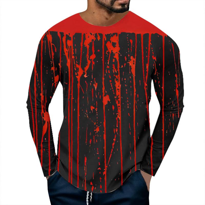 Spring and Autumn Round Neck 3D Bloody Printed T-shirts Halloween Top Fashionable Casual Long Sleeved Men's T-shirts
