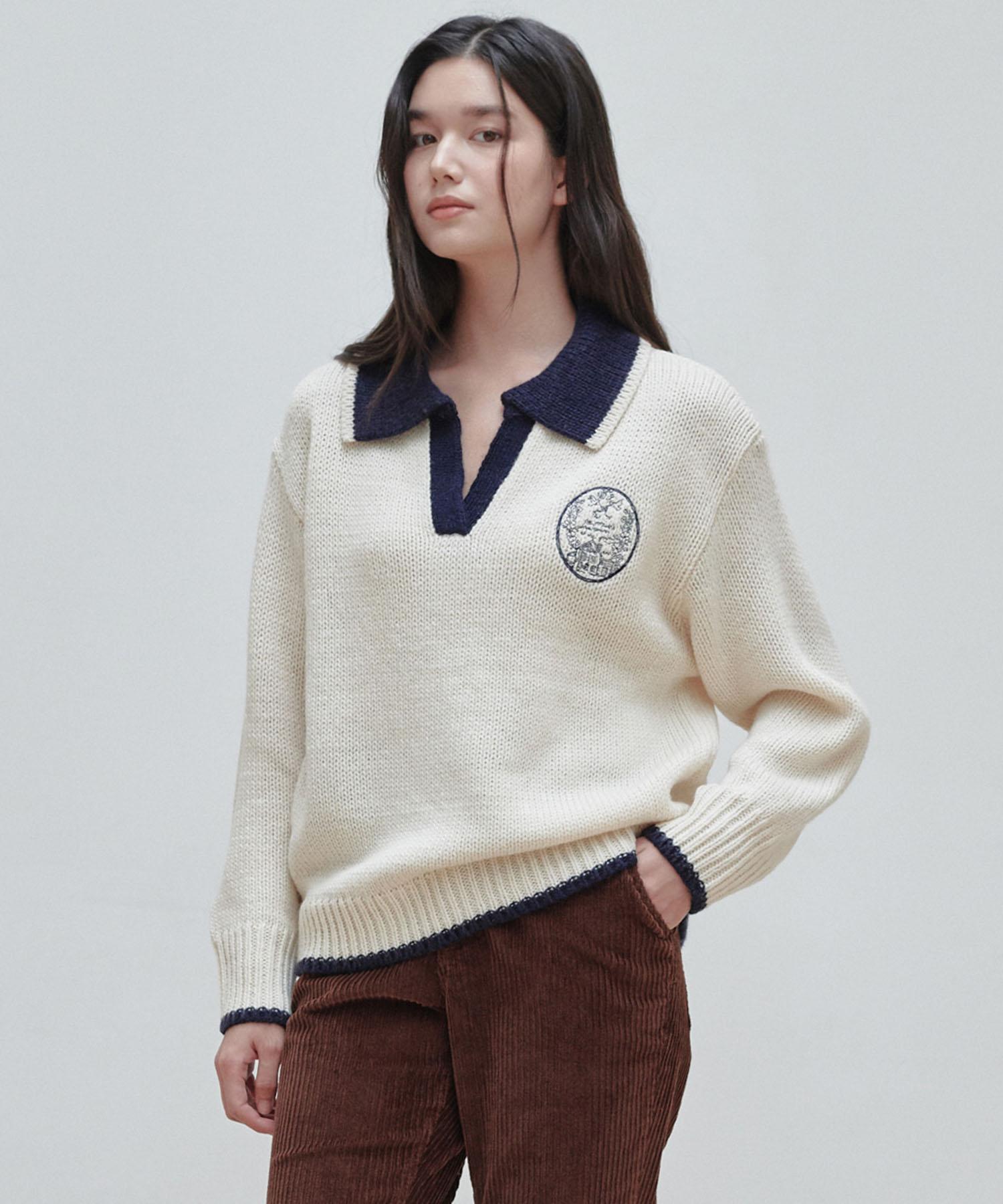 Plack Woman Childhood Memories Loose Fit Collared Knit Ivory O/S/Free