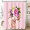 Cute Pig Shower Curtain Farmhouse Bathroom Decor Floral Animal Pattern Waterproof Fabric Washable Liner