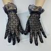 Sexy Lace Rhinestone Gloves Halloween Black Mesh Elegant Short Women Gloves Shiny Diamond Mittens Costume For Bridal