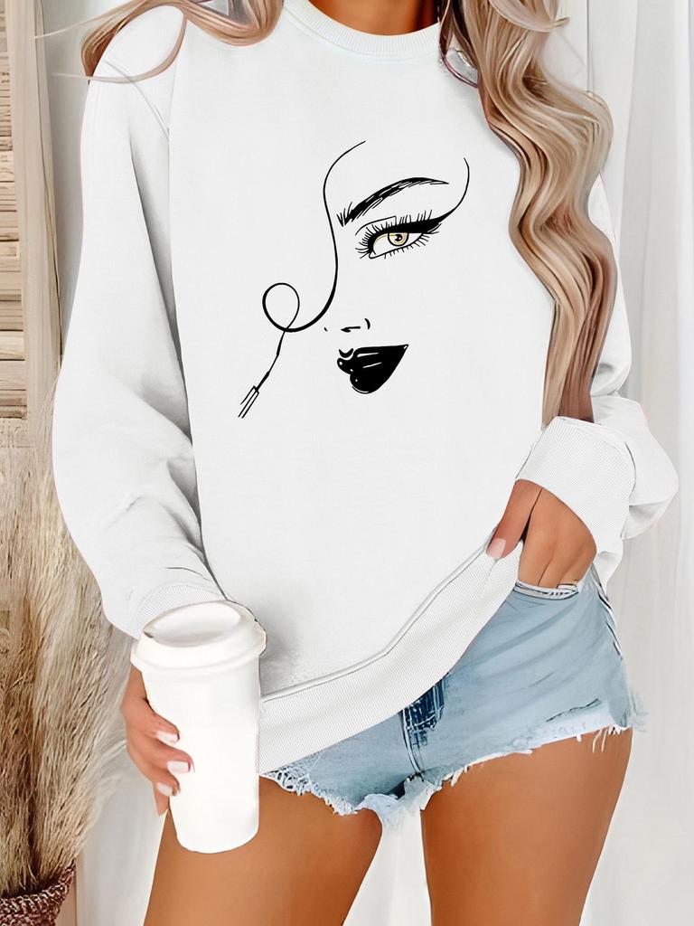 Women's Autumn/Winter Long-Sleeve Round Neck Printed Pullover Hoodie