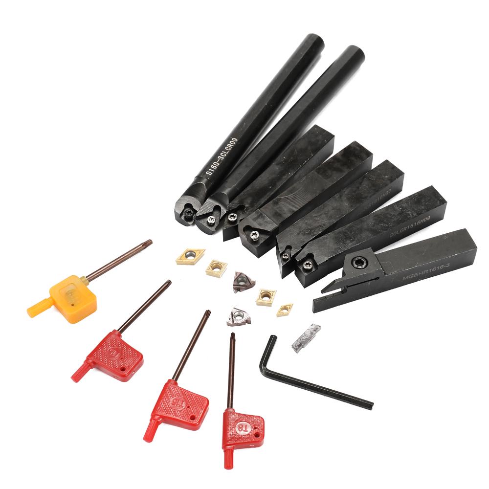 16mm Shank 7PCS With Carbide Insert Wrench DIY Set Metal Steel Lathe Boring Bar Holder Turning Tool