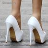 Damen 11/14CM Weiße High Heels für Damen Elegante Hochzeitsschuhe Plateau Stiletto Pumps Übergröße 35-41 Kleid Party Brautschuhe