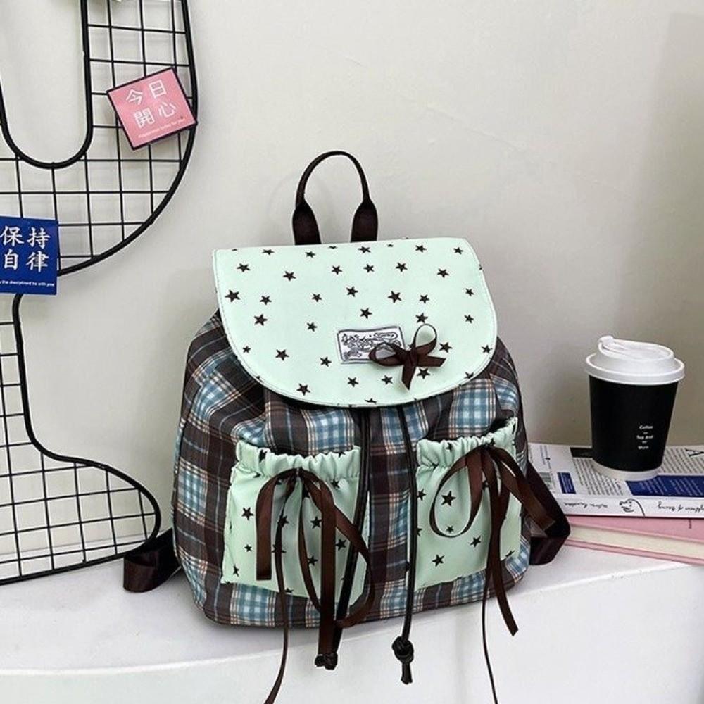 Sternenprint Schleife Doppelschultertasche Süßes Minzgrün Kleiner Rucksack Schüler Schultaschen Schule