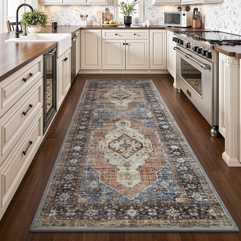 Böhmischer Stil Läufer Teppich Retro Leichter Luxus Flur Teppich Maschinenwaschbar Faltbar Rutschfest Schlafzimmer Bettvorleger Alfombra