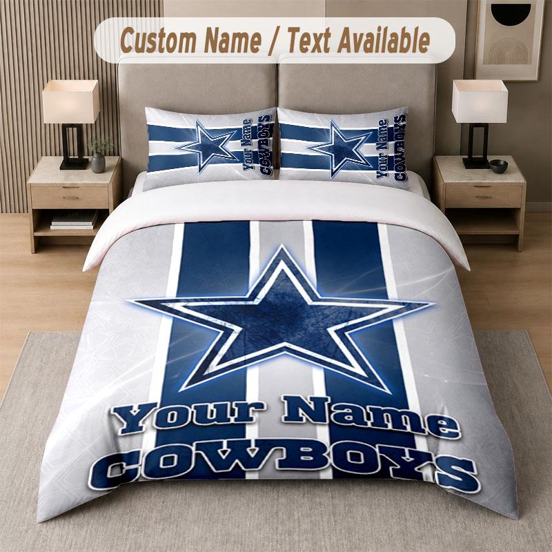 Custom Bedding Set Dallas Cowboys Pattern, Print Name Text 1 Duvet Cover plus 2 Pillowcases Home Textile