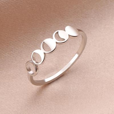 LIKGREAT Lunar Moon Phase Ring Crescent Moon Finger Rings Stainless Steel Minimalist Wedding Band Finger Ring Jewelry for Women