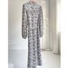Fashionable Ink Painting Bubble Sleeve Maxi Dress for Women Spring