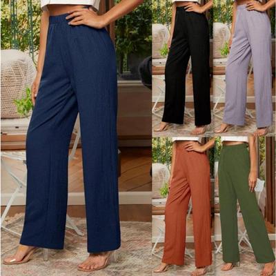 Pantaloni casual da donna primavera estate a tinta unita larghi con elastico in vita e gamba larga