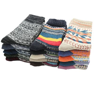 Winter Men's Wool Socks Harajuku Retro Warm Thick Comfortable Knitted Casual Striped Socks 5 Pair