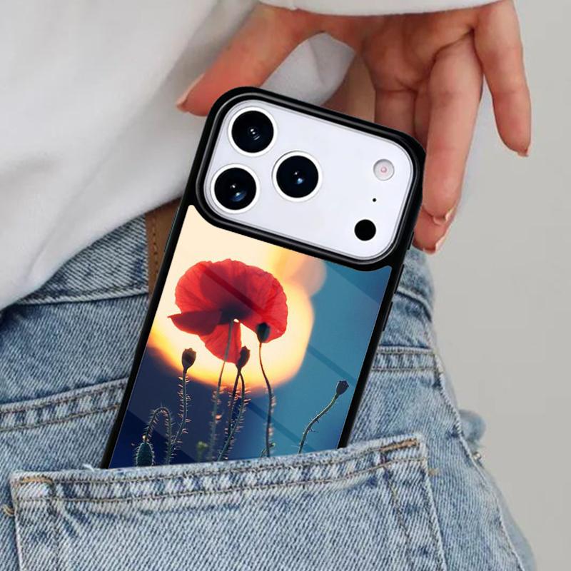 

Красный Цветок Мака Чехол для Телефона для iPhone 17ProMax 12 13 14 15 16e 17 Pro Max Plus Air Cover iPhone 13 Pro