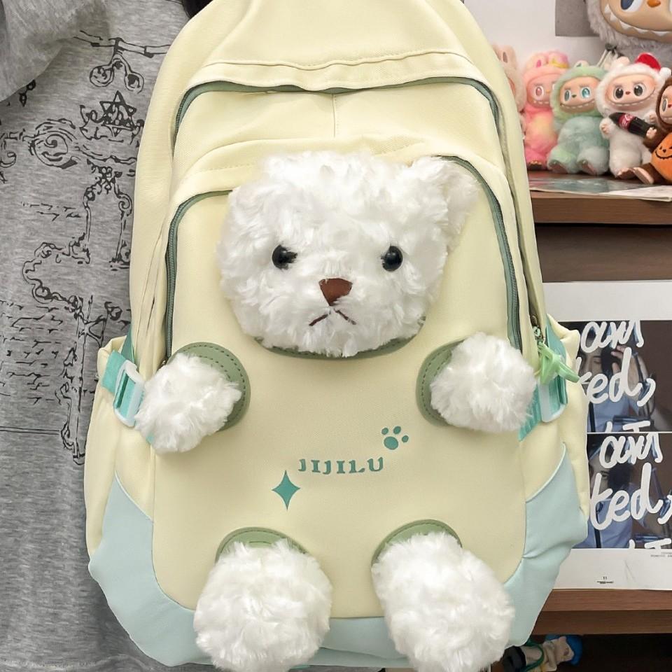 Schoolbag new milk fierce cute bear backpack high value cartoon plush doll schoolbag female junior high school student schoolbag