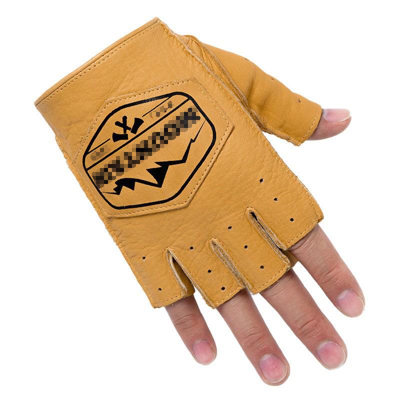Retro Style Cowhide Motorcycle Outdoor Cycling Off Road Sports Summer Anti Slip Wear Resistant Leather Gloves Men's Motorcycle Half Finger