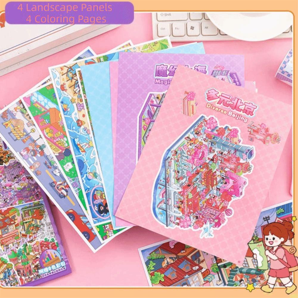 Stress Relief Miniature Scene Stickers Cartoon Graffiti Painting Book  for Children Kids