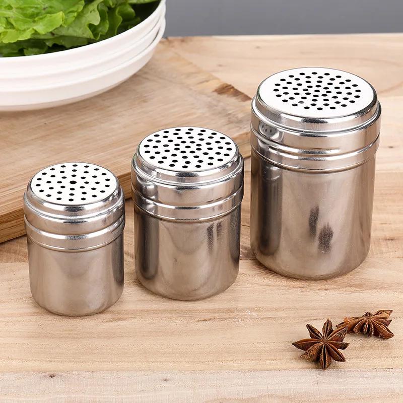 Stainless Steel Seasoning Jar Salt Sugar Shaker with Rotating Cover Condiment Spice Pepper Powder Bottle Container Kitchen Tool